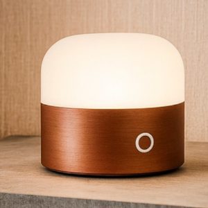 Ideal lux abat jour lampada da comodino mignon tl led dimmerabile rame 3000k