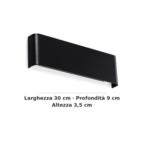 Ideal lux delta applique rettangolare led 10w 3000k 30cm per soggiorno moderna nera