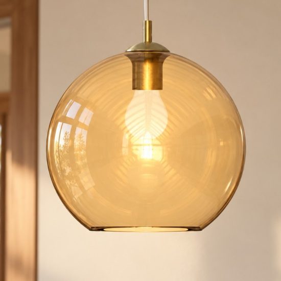 Ideal lux nemo lampada a sospensione con sfera in vetro e27 40cm per ingresso moderna ambra