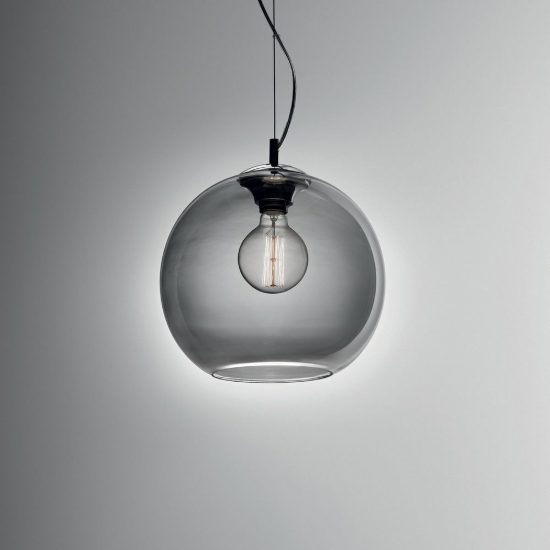 Ideal lux nemo lampada a sospensione con sfera in vetro e27 40cm per ingresso moderna ambra