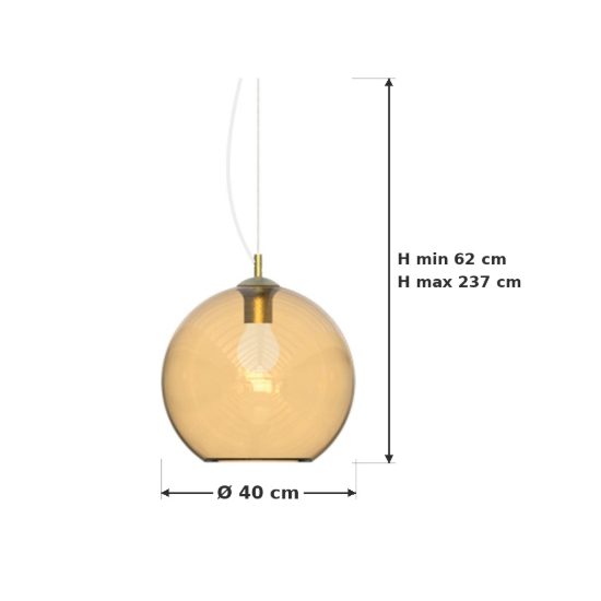 Ideal lux nemo lampada a sospensione con sfera in vetro e27 40cm per ingresso moderna ambra