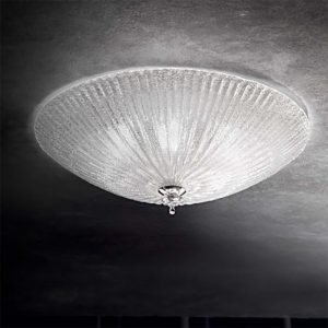 Ideal lux shell pl3 plafoniera camera da letto rotonda vetro trasparente granigliato