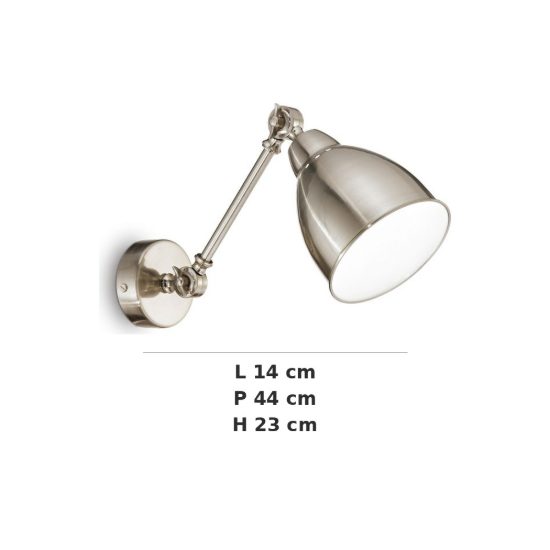Ideal lux newton applique con faretto orientabile e27 44cm per soggiorno industriale nichel