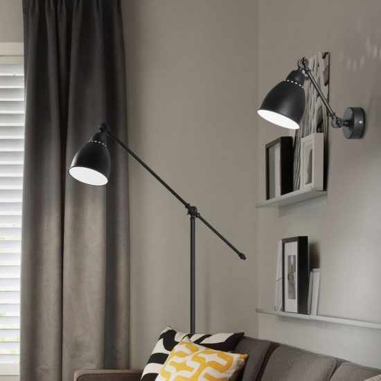 Ideal lux newton applique con faretto orientabile e27 44cm per soggiorno industriale nera