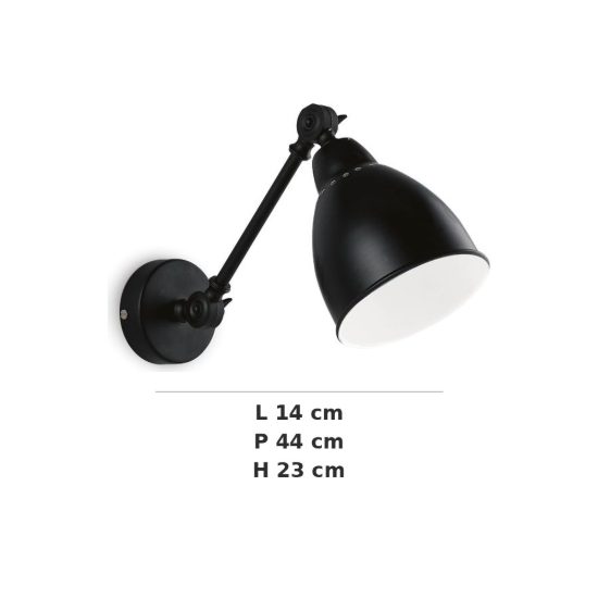 Ideal lux newton applique con faretto orientabile e27 44cm per soggiorno industriale nera