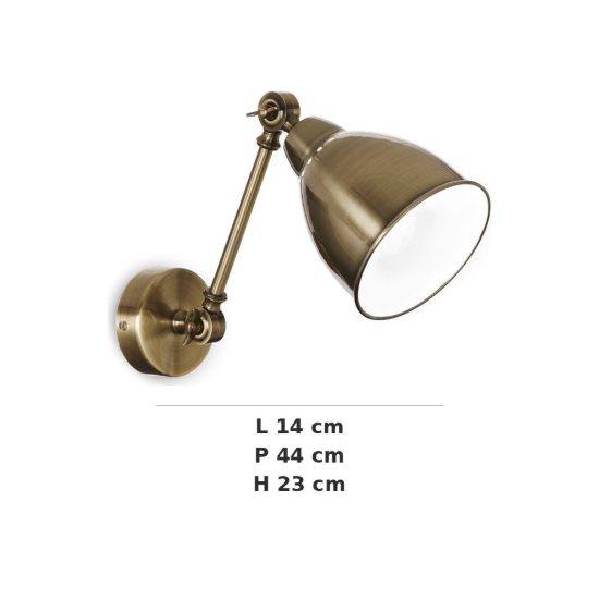 Ideal lux newton applique con faretto orientabile e27 44cm per soggiorno industriale brunita