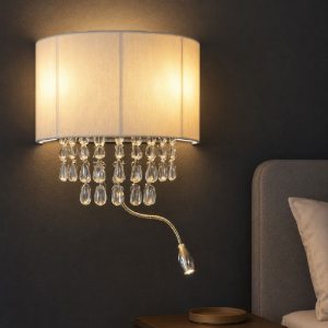 Opera ap3 applique comodino camera da letto paralume cristalli luce ideal lux