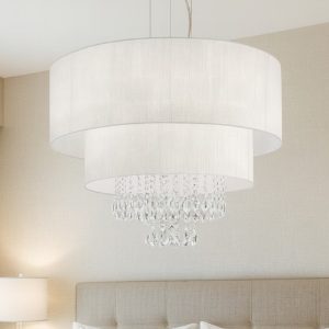Opera sp6 ideal lux lampadario classico per soggiorno paralume bianco con cristalli