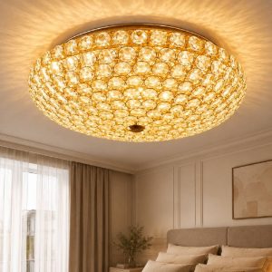 King pl5 plafoniera classica camera da letto tonda oro lucido cristallo trasparente ideal lux