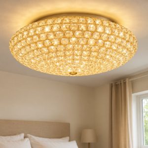 King pl9 plafoniera classica per camera da letto 53cm cristallo oro ideal lux