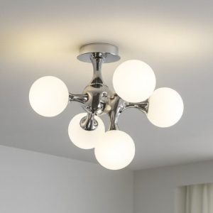Nodi pl5 ideal lux plafoniera moderna 5 luci design struttura dna cromo sfere bianche