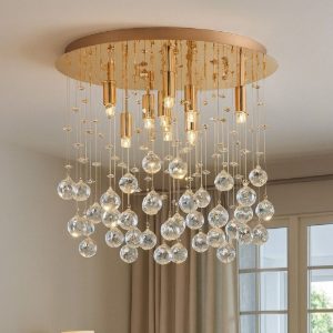 Plafoniera classica ideal lux moonlight pl8 oro lucido cristallo per camera da letto