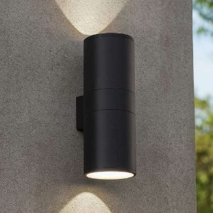 Gun ap2 big ideal lux applique da esterno per veranda nero cilindro ip54 biemissione