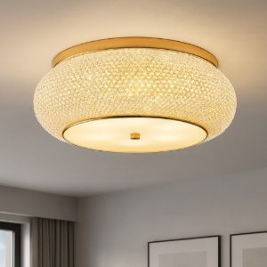 Pasha' pl10 ideal lux plafoniera classica per camera da letto 40cm cristallo metallo oro lucido