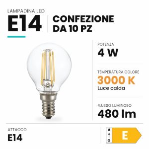 Confezione n10 lampadine e14 led 4w 3000k sfera ideal lux