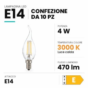 Ideal lux lampadina led e14 a candela 4w 3000k trasparente confezione 10 pezzi