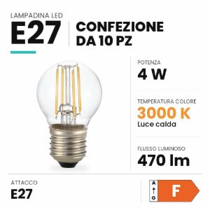 Confezione n10 lampadine led e27 4w 3000k sfera trasparente ideal lux