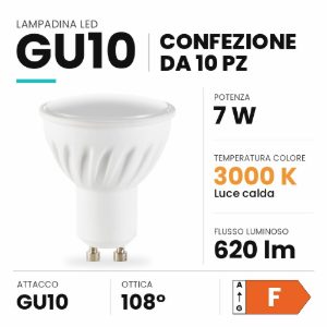 Ideal lux lampadina led gu10 spot 7w 3000k bianca confezione 10 pezzi