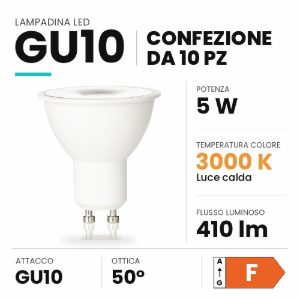 N10 lampadine gu10 led 5w 3000k ottica 50 ideal lux