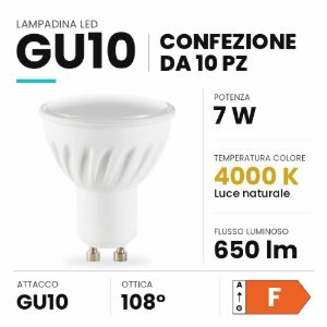 Ideal lux lampadina led gu10 spot 7w 4000k bianca confezione 10 pezzi