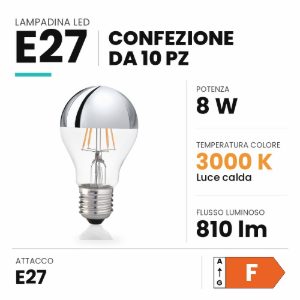 Ideal lux lampadina led e27 a goccia 8w 3000k cromata confezione 10 pezzi