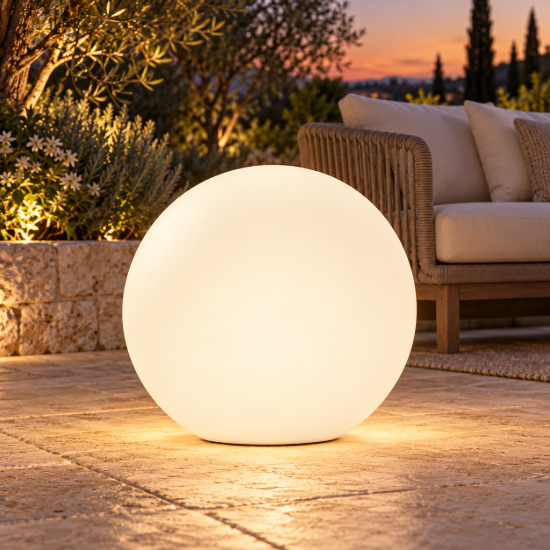 Lampada da da esterno ip65 moderna sfera bianca 35 cm