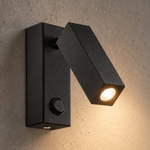 Ideal lux page applique con faretto orientabile led 3w 3000k base rettangolare per comodino nera