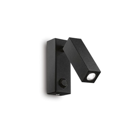 Ideal lux page applique con faretto orientabile led 3w 3000k base rettangolare per comodino nera