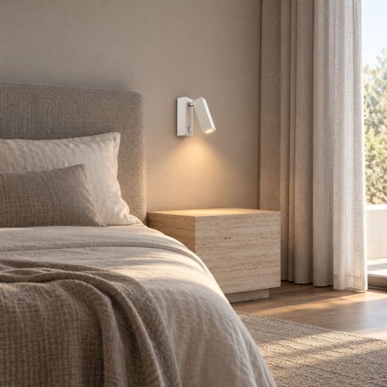 Ideal lux page applique con faretto orientabile led 3w 3000k base rettangolare per comodino bianca