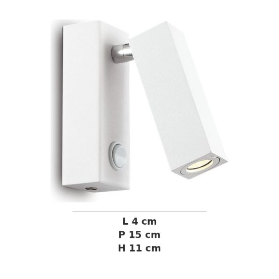 Ideal lux page applique con faretto orientabile led 3w 3000k base rettangolare per comodino bianca