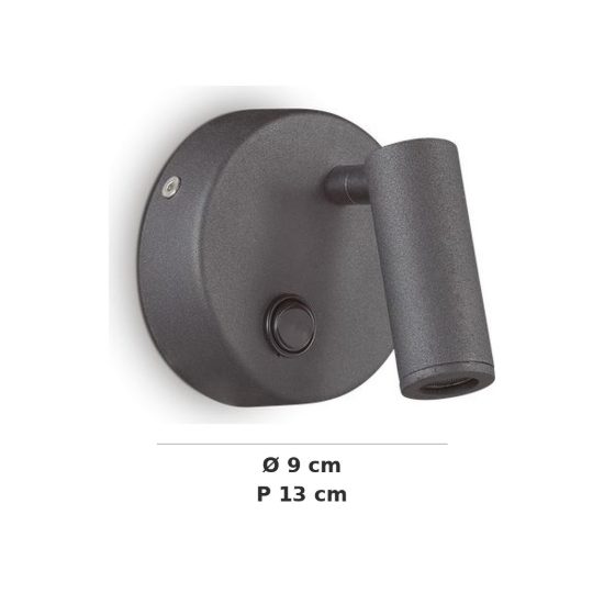 Ideal lux page applique con faretto orientabile led 3w 3000k base tonda per comodino nera
