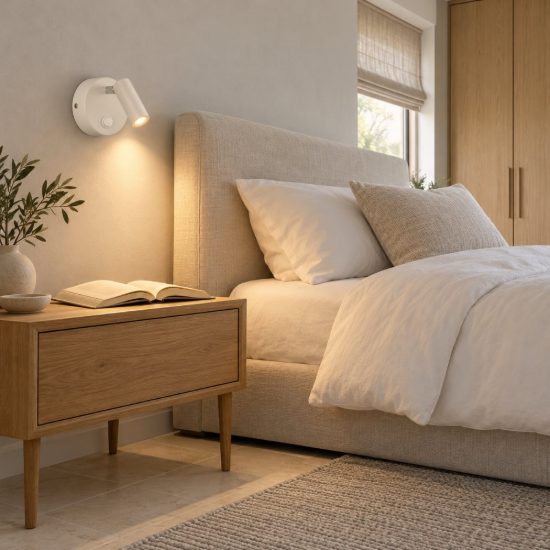 Ideal lux page applique con faretto orientabile led 3w 3000k base tonda per comodino bianca
