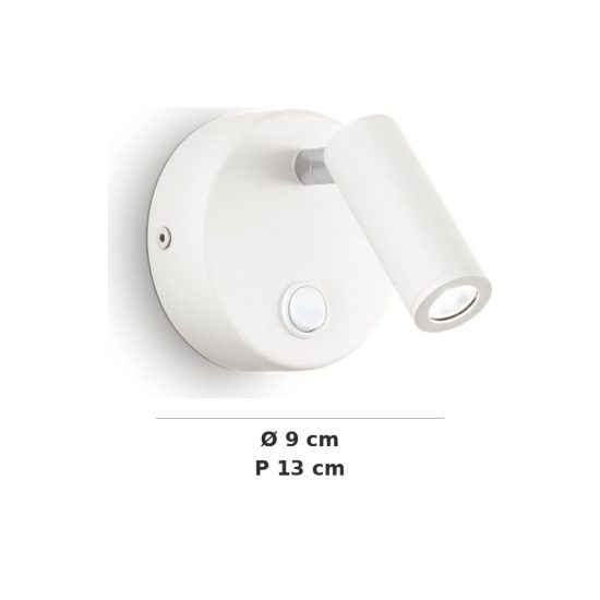 Ideal lux page applique con faretto orientabile led 3w 3000k base tonda per comodino bianca