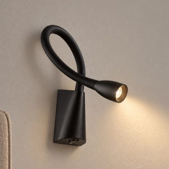 Ideal lux goose applique con faretto a braccio flessibile led 3w 3000k per camera da letto nera