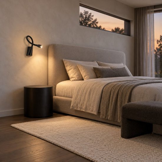 Ideal lux goose applique con faretto a braccio flessibile led 3w 3000k per camera da letto nera