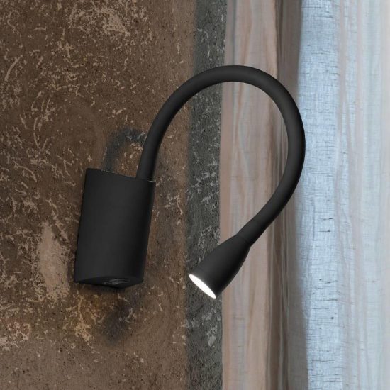 Ideal lux goose applique con faretto a braccio flessibile led 3w 3000k per camera da letto nera