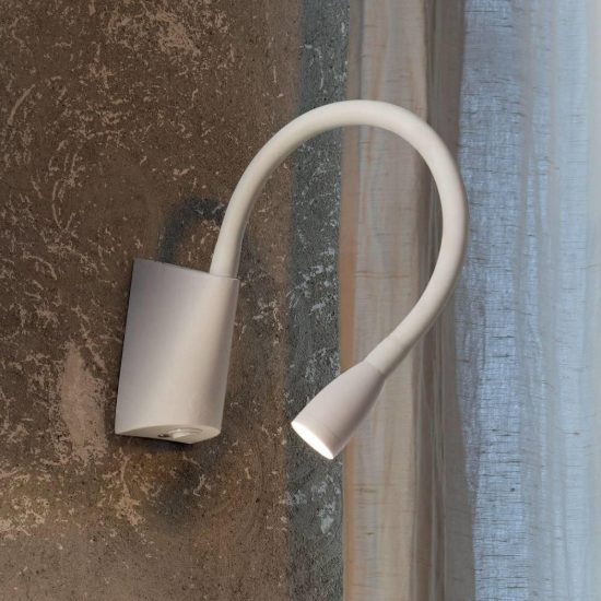Ideal lux goose applique con faretto a braccio flessibile led 3w 3000k per camera da letto bianca