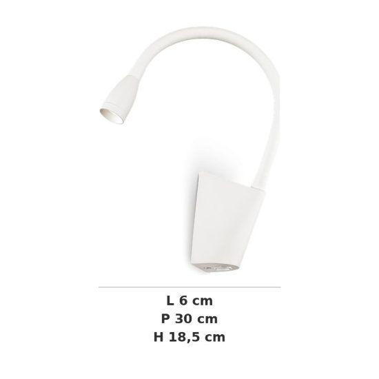 Ideal lux goose applique con faretto a braccio flessibile led 3w 3000k per camera da letto bianca