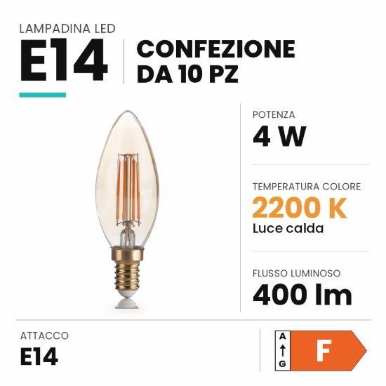 Ideal lux lampadina led e14 a oliva 4w 2200k ambra confezione 10 pezzi