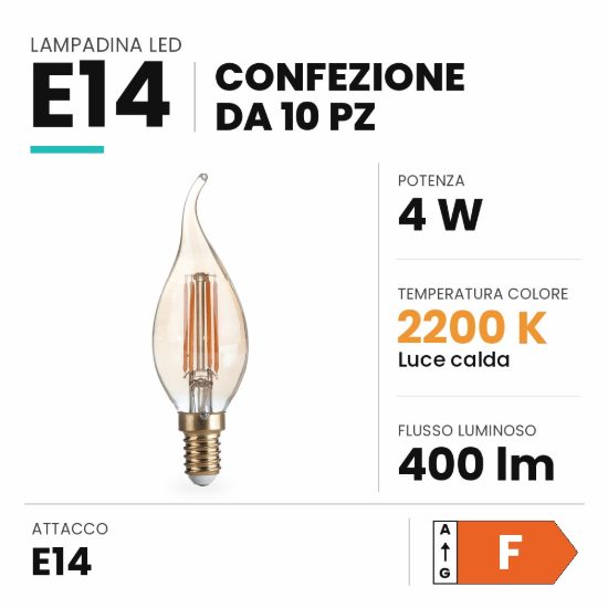Ideal lux lampadina led e14 a candela 4w 2200k ambra confezione 10 pezzi