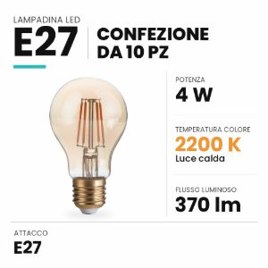 Confezione n10 lampadine e27 goccia led 4w 2200k ambra ideal lux