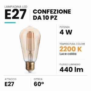 Confezione n10 lampadine e27 led 4w 2200k cono ambra ideal lux