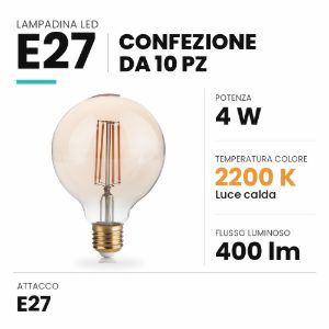 Confezione n10 lampadine e27 globo led 4w 2200k ambra ideal lux