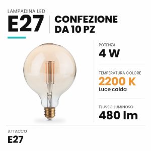 Confezione n°10 lampadine e27 led 4w 2200k globo ambra ideal lux