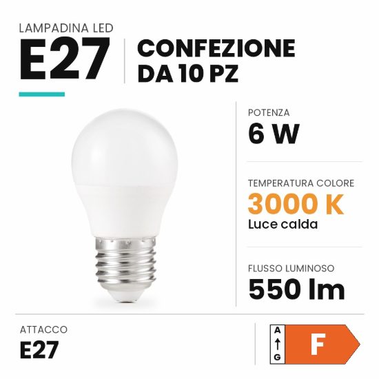 Ideal lux lampadina led e27 a sfera 6w 3000k bianca confezione 10 pezzi