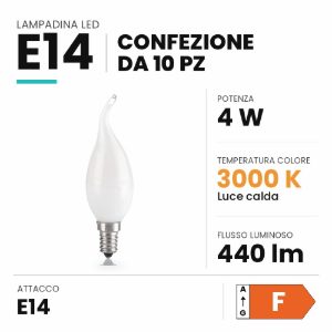 Confezione n10 lampadine led e14 4w 3000k vetro bianco ideal lux