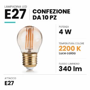 Confezione n10 lampadine e27 led sfera 4w 2200k ambra ideal lux