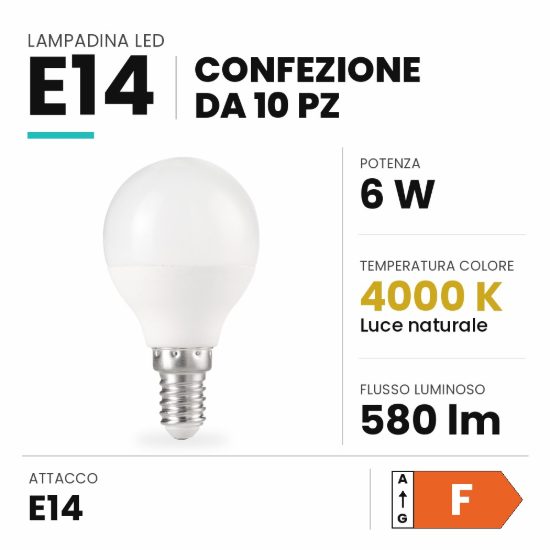 Ideal lux lampadina led e14 a sfera 6w 4000k bianca confezione 10 pezzi