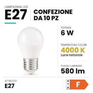 Ideal lux lampadina led e27 a sfera 6w 4000k bianca confezione 10 pezzi