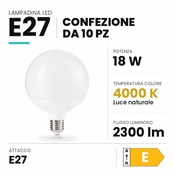 Ideal lux lampadina led e27 a globo 12cm 18w 4000k bianca confezione 10 pezzi